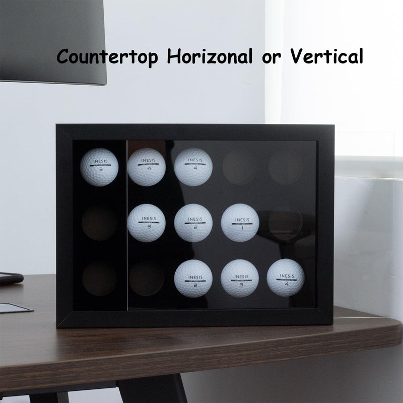 Bivitre Golf Balls Display Case for 15 Balls, Wooden Case with Acrylic Dust UV Cover, Wall Mount and Freestanding Shadow Box for Glofball Collector Memorabilia Autograph Balls - Golf Gift