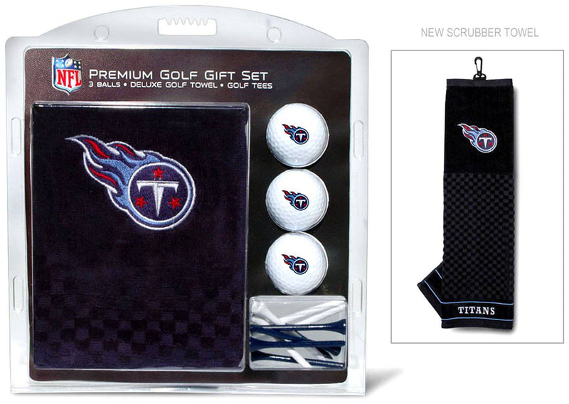 TEAM GOLF NFL Tennessee Titans Gift Set: Embroidered Golf Towel, 3 Golf Balls, and 14 Golf Tees 2-3/4" Regulation, Tri-Fold Towel 16" x 22" & 100% Cotton - Golf Gift