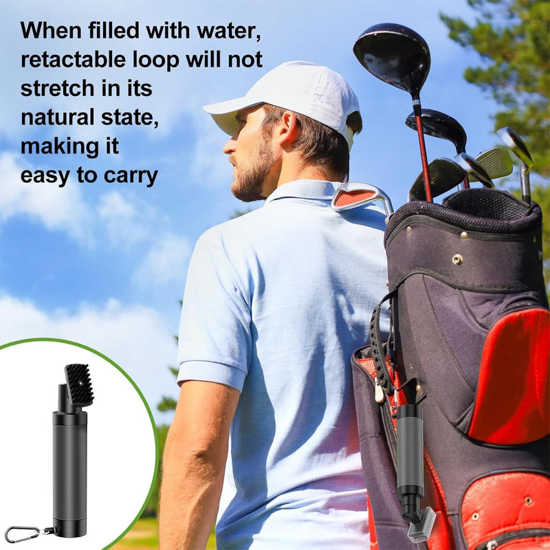 Golf Club Cleaner Brush, Golf Groove Cleaning Brush with Built in Water Spray and Hook & Retractable Keychain, Professional Golf Ball Cleaner for Golf Ball Club Wet Scrub, Golf Gifts for Men (Black) - Golf Gift