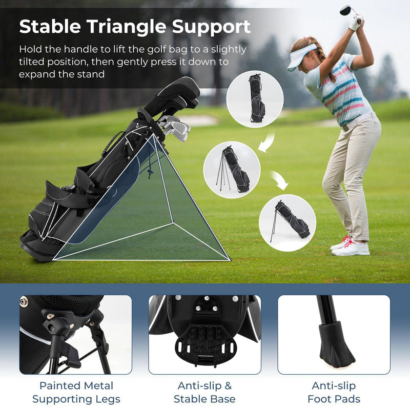 COSTWAY Golf Stand Bag, Lightweight Golf Cart Bags with 4 Way Dividers, Adjustable Dual Straps and 4 Pockets, Easy Carry (Black) - Golf Gift