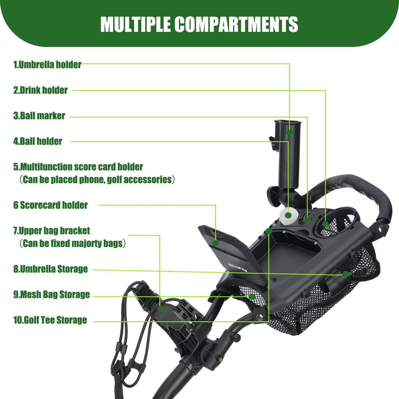 Newfly 3-Wheel Golf Trolley Ultra-Lightweight Folding Size， With Foot Brake-Easy to Open & Close Golf push cart，With Umbrella Holder and Storage Bag (360 Rotating) - Golf Gift