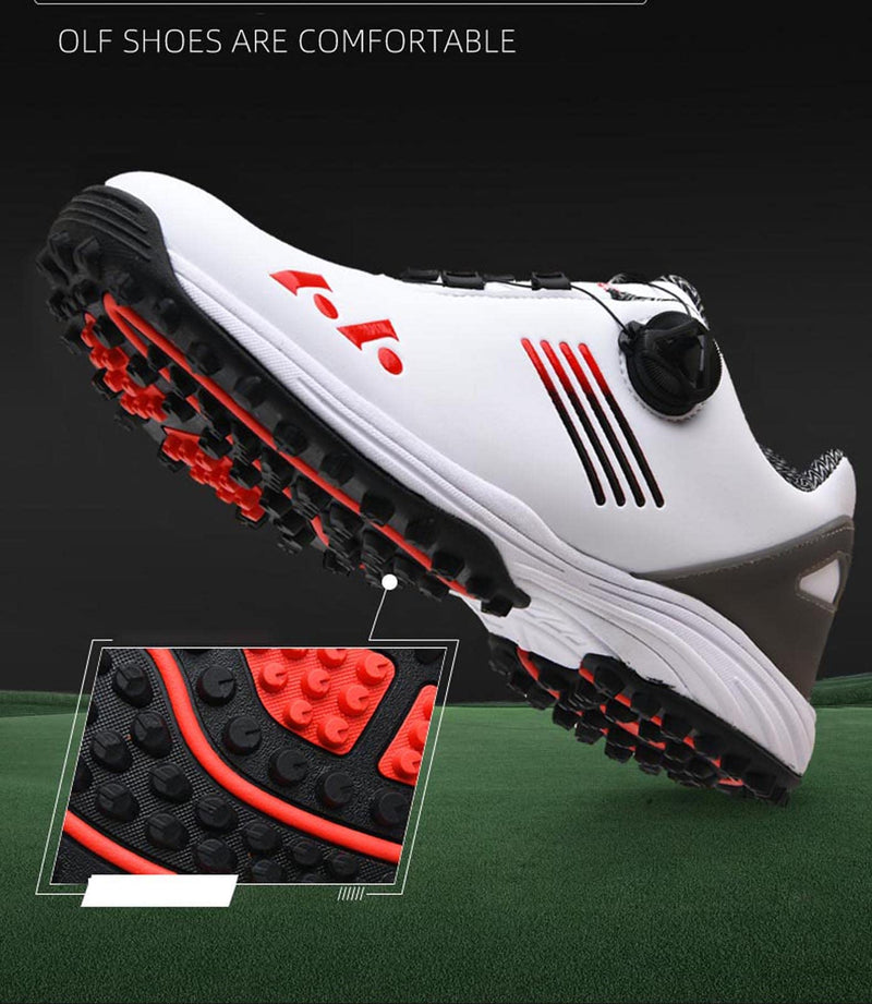 Men's Waterproof Lightweight Rotary Button Golf Shoes,red,9UK - Golf Gift