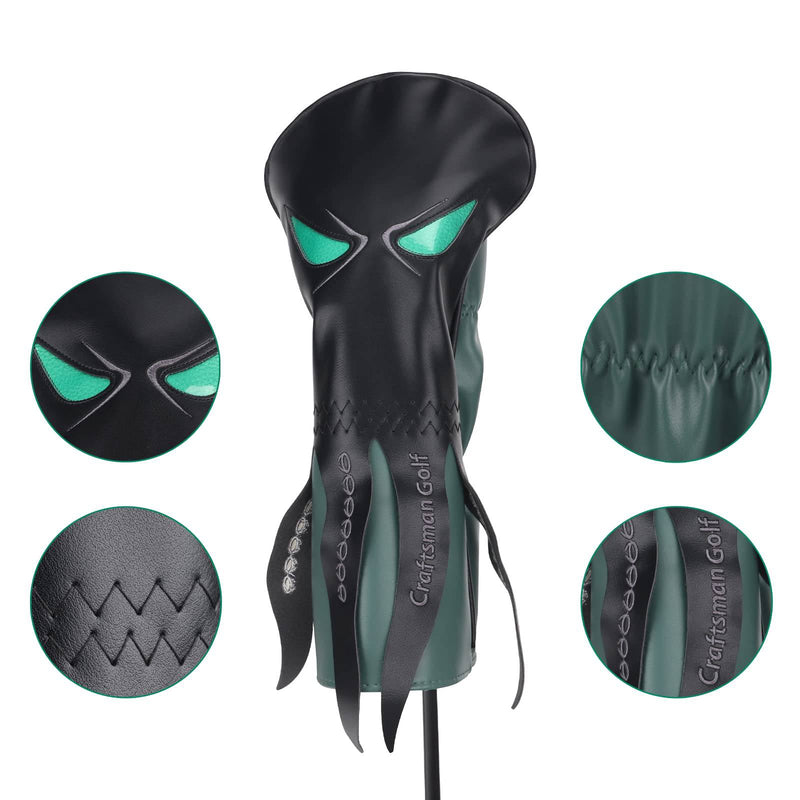 Craftsman Golf Octopus with Green Eyes Black Golf Driver Headcover Fits up to 460cc - Golf Gift