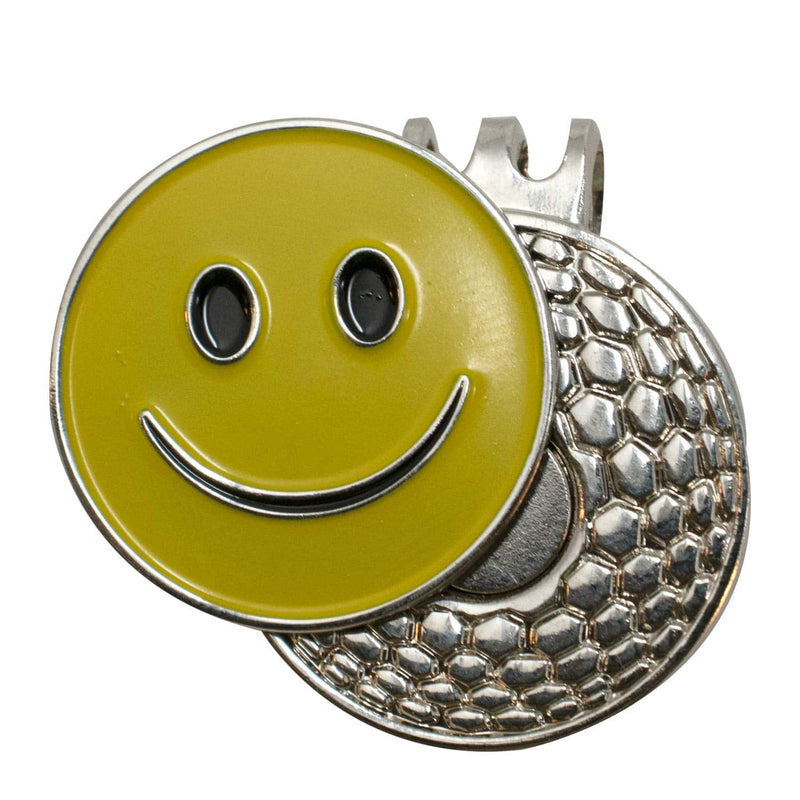 DA VINCI Magnetic Golf Hat Clip with 1 Inch Embossed Metal Golf Ball Marker (Smiley Face) - Golf Gift