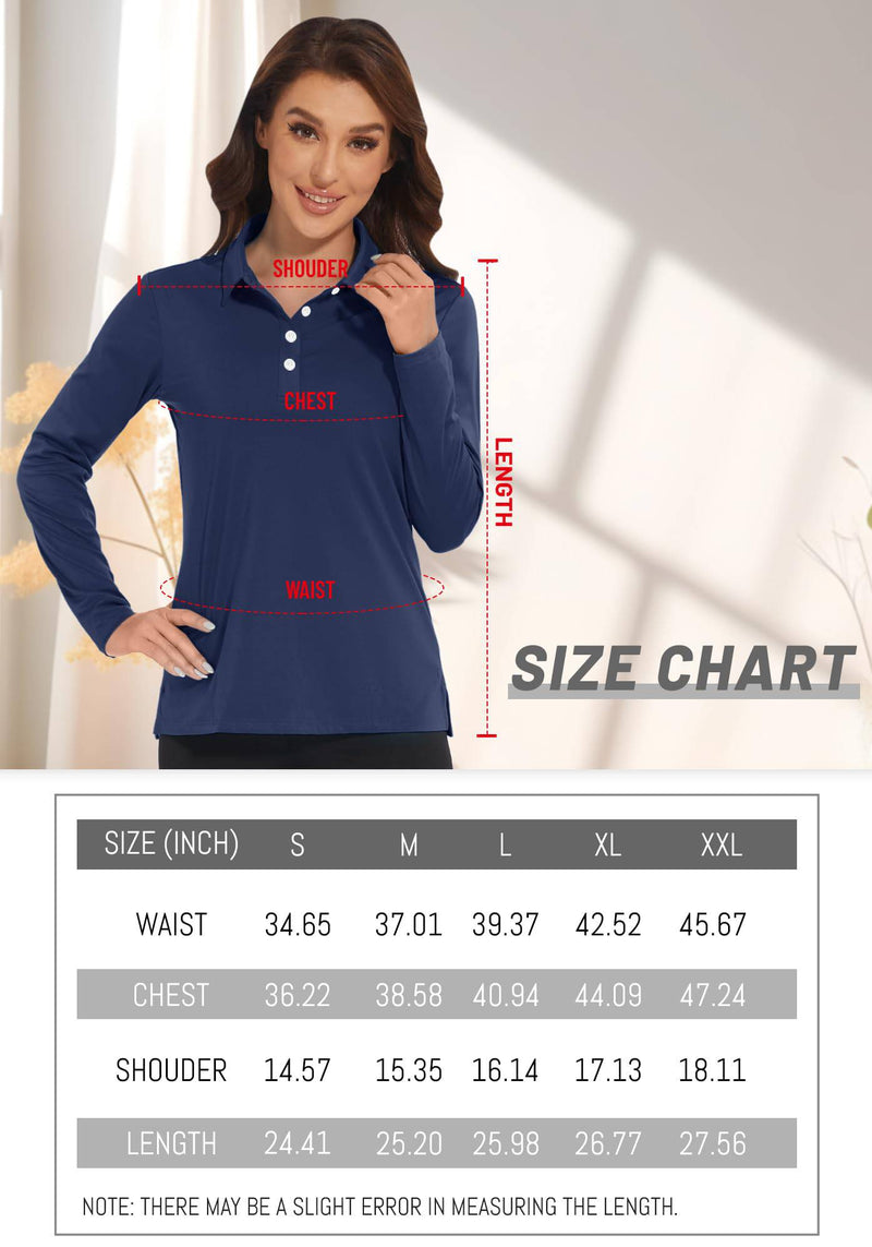 TACVASEN Womens Long Sleeve Tops UV Sun Protection Breathable Polo T-Shirts Lightweight Golf Sports T-Shirts Navy,M - Golf Gift