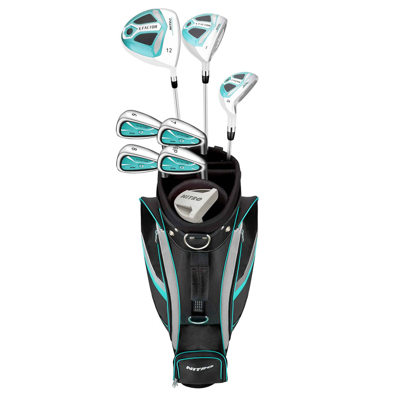 Nitro X Factor 13 Piece Golf Set All Graphite Ladies, Right Handed, Teal/Silver - Golf Gift