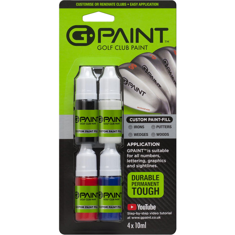 G-Paint Golf Club Paint 4-Pack - Touch-Up Paint to Personalise & Custom Paint-Fill Golf Clubs - Black, White, Red, Blue - Golf Gifts, Mens gifts, ladies gifts - Golf Gift