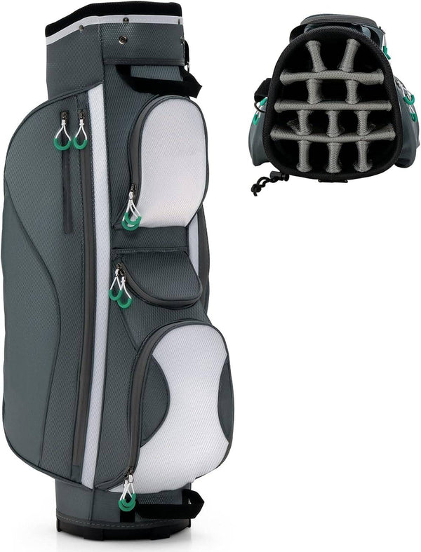 COSTWAY Golf Cart Bag with 14 Way Dividers, 7 Pockets, Rain Hood and Shoulder Strap, Lightweight Golf Clubs Trolley Bags for Men & Women - Golf Gift