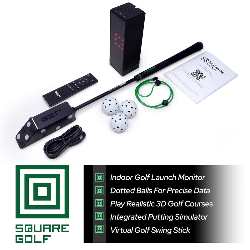 Square Golf Indoor Golf Launch Monitor - Golf Simulator for Home with Realistic Practice & Accurate Feedback, High-Speed Camera, Ball Speed, Spin Rate, 3D Courses, Android/Apple/Windows Compatible - Golf Gift