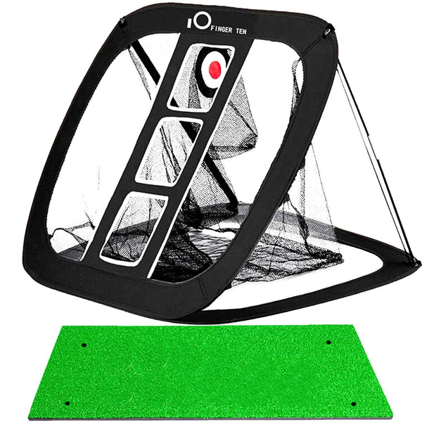 Golf Chipping Net and Mat Foldable for Men Women Swing Trainer Backyard Home Garden Outdoor Indoor (Black) - Golf Gift