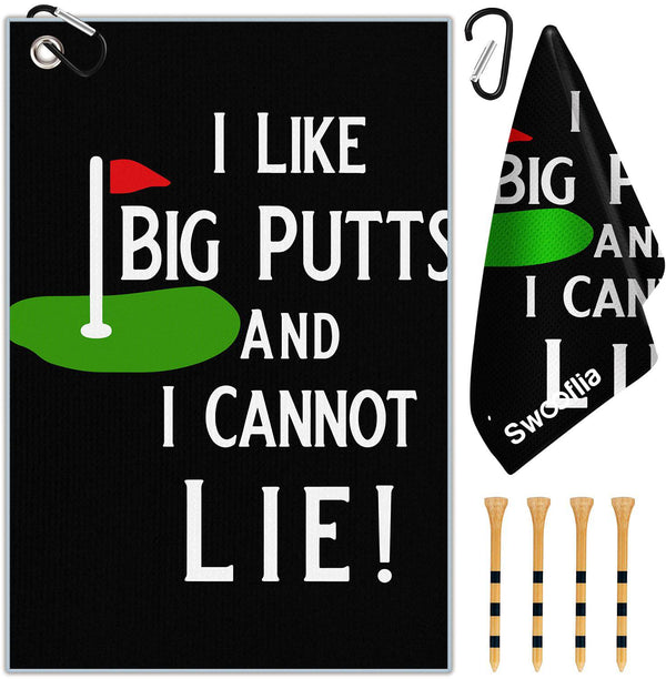 OffiEase Golf Towel With Clip For Golf Club Bags For Men Women Golfers Accessories, Funny Big Putts Microfiber Large Golfing Rag With 4 PCS Golf Tees - Golf Gift