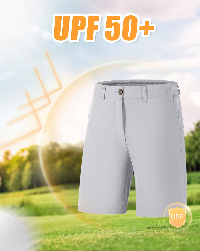 Outdoor Ventures Men's Golf Shorts 9'' UPF 50+ Bermuda Shorts 4-Way Stretch Lightweight Quick-Drying Shorts with 3 Tee-Holders and 4 Pockets for Golfing Silver Grey 34 - Golf Gift