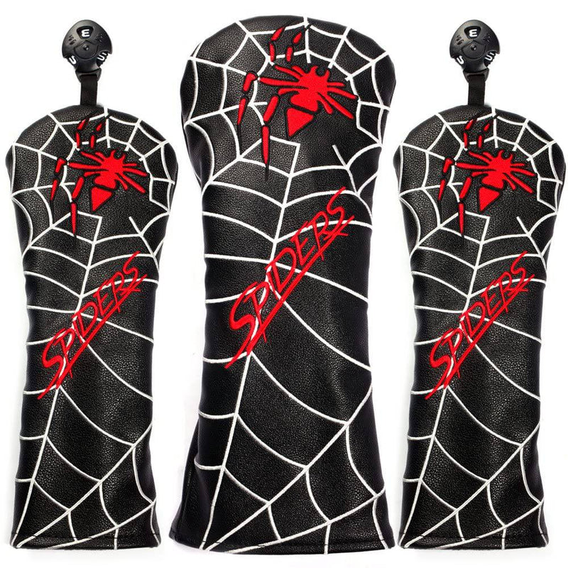 Spider Golf Club Head Covers for Driver Cover Fairway Cover Hybrid Cover PU Leather Headcover (Black Driver Cover) - Golf Gift