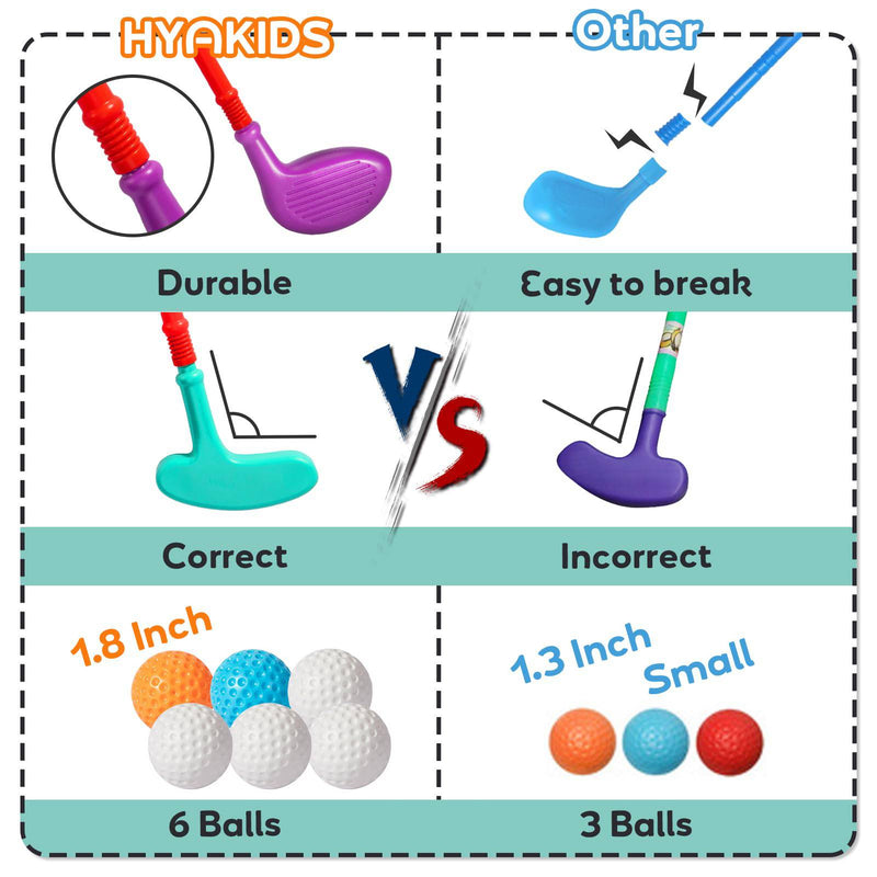 HYAKIDS Golf Set for Kids, Outdoor Garden Games Toy Golf Clubs Suitcase with 6 Balls, 3 Golf Clubs, 2 Practice Holes, Indoor Sports Toys for Toddlers Boys Girls - Golf Gift