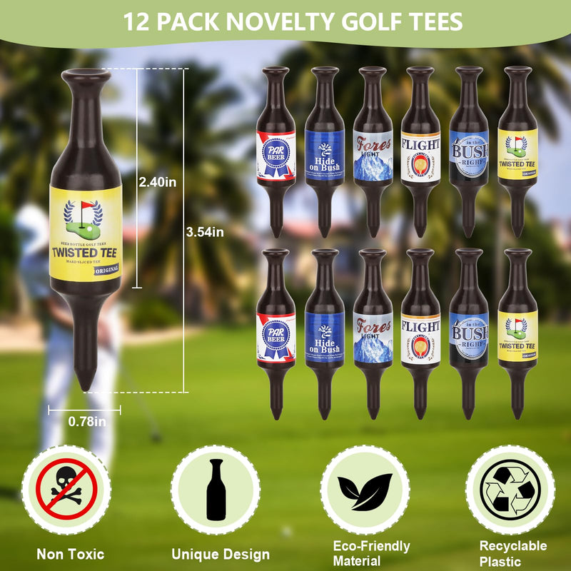 QHMENG 12 Pack Funny Golf Tees, Beer Bottle Golf Tees Recyclable Plastic Golf tees for Men, Golf Gifts for Men, Father, Golfers, 3.54" Tall - Golf Gift