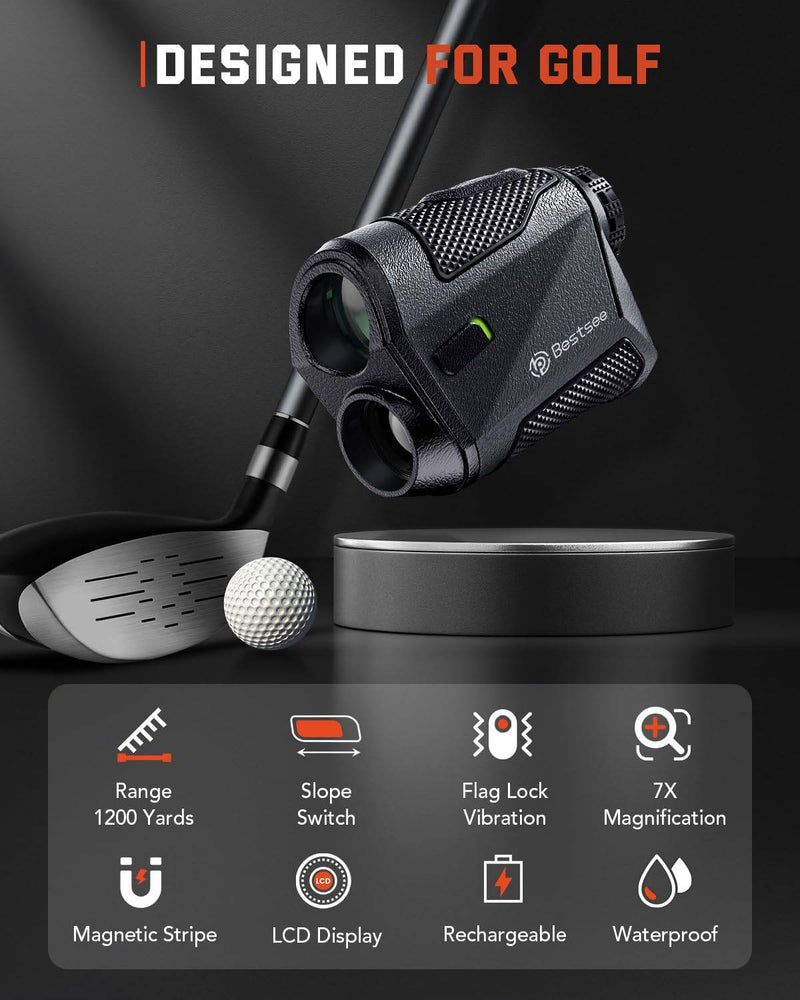 Golf Rangefinder, 1200 Yards Range with Slope, Laser Range Finder Golf with Magnet Stripe, 7X Magnification, Flag Pole Lock Vibration, Rechargeable - Golf Gift