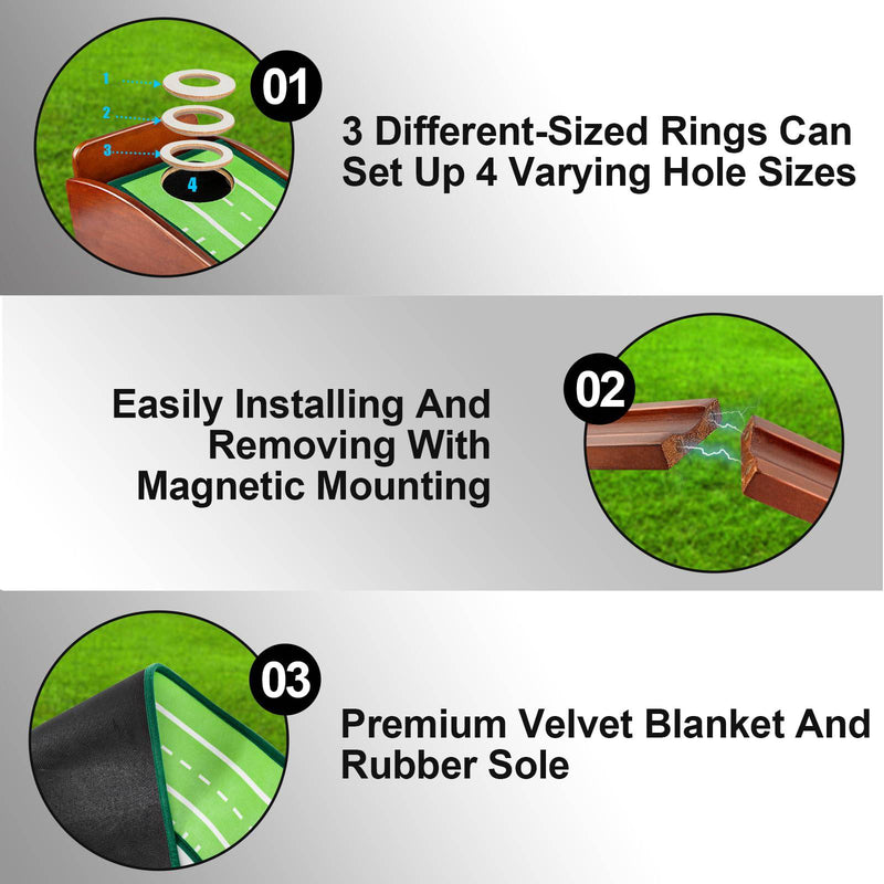 Favritt Putting Mat Indoor Golf - Golf Practice Mat with 3 Reduced-Side Hole and Auto Ball Return System Putting Green for Men & Women Playing Golf Game - Golf Gift