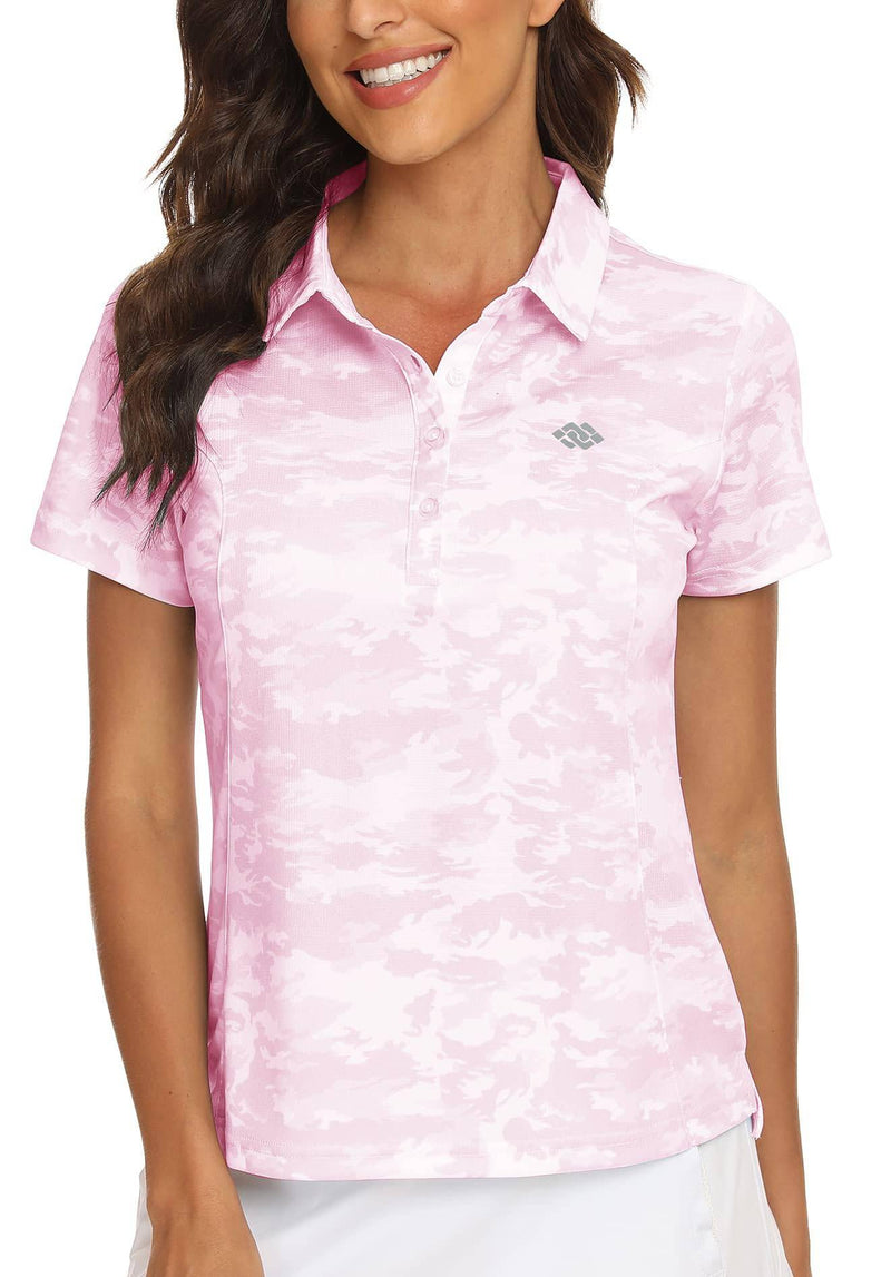 MoFiz Women's Polo Shirt Short Sleeve Golf Tennis Top UPF 50+ Quick Dry Sports Fitness Running Polo T-Shirt Camo Pink Size M - Golf Gift