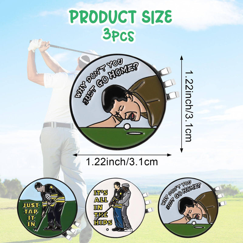 OUZHOU Happy-Gilmore Golf Accessories, 3pcs Golf Ball Marker with Magnetic Hat Clip For Golf Gloves Hats Bags Caps Visor Belt Pocket Lot,Fathers Day Birthday Gift - Golf Gift