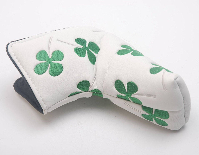 OxoxO Shamrock Embroidered clover Golf Blade Putter headcover Compatible with All Brands Titleist Scotty Cameron Ping TaylorMade Blade Putter (White) - Golf Gift