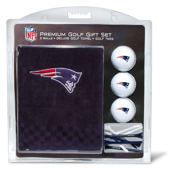 Team Golf NFL New England Patriots Gift Set: Embroidered Golf Towel, 3 Golf Balls, and 14 Golf Tees 2-3/4" Regulation, Tri-Fold Towel 16" x 22" & 100% Cotton - Golf Gift