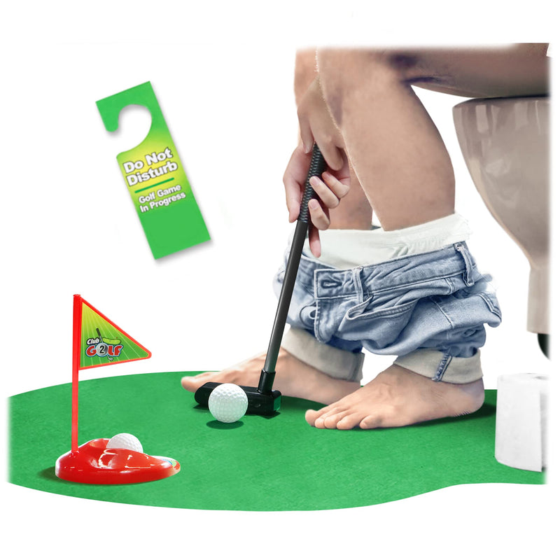 NOVELTY PLACE Toilet Golf Game Set - Practice Mini Golf in Any Restroom/Bathroom - Great Toilet Time Funny Gag Gifts for Golfer - Golf Gift