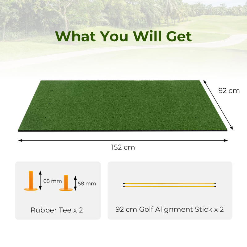 COSTWAY Golf Hitting Mat, 5 x 3 FT/5 x 4 FT Artificial Turf Mat with 2 Rubber Tees and 2 Alignment Sticks, Golf Training Mat for Home Backyard Garage (152 x 92 cm,28mm thick) - Golf Gift