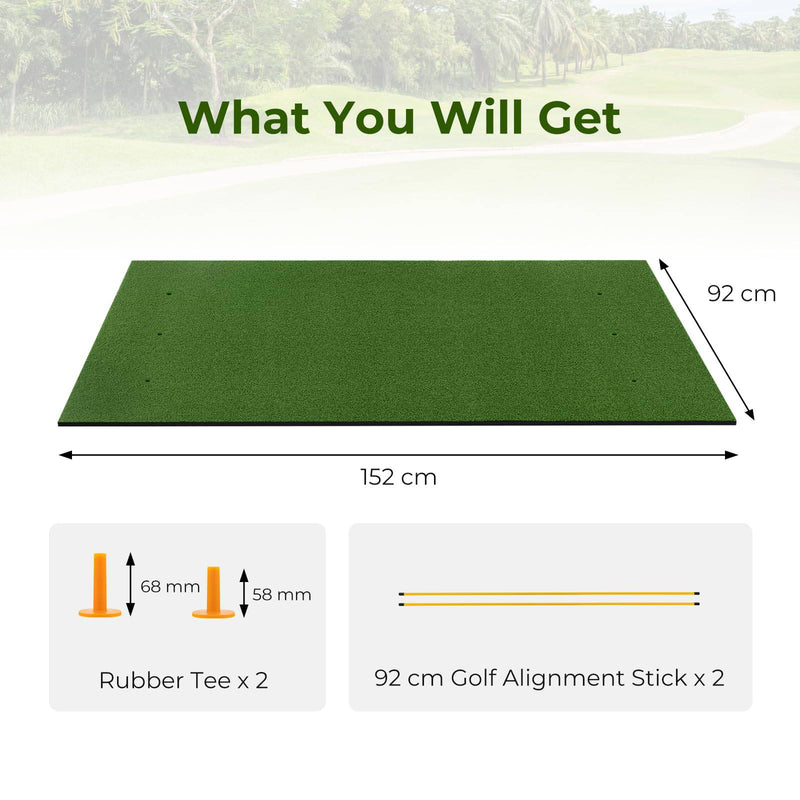 COSTWAY Golf Hitting Mat, 5 x 3 FT/5 x 4 FT Artificial Turf Mat with 2 Rubber Tees and 2 Alignment Sticks, Golf Training Mat for Home Backyard Garage (152 x 92 cm,27mm thick) - Golf Gift