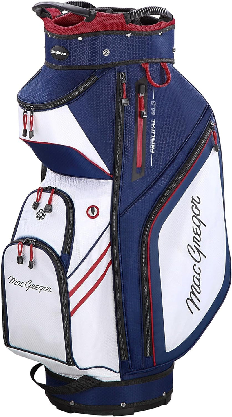 MacGregor VIP Mens 12 Piece Steel +1 Inch Longer Complete Golf Set & Deluxe Cart Bag Navy/White/Red