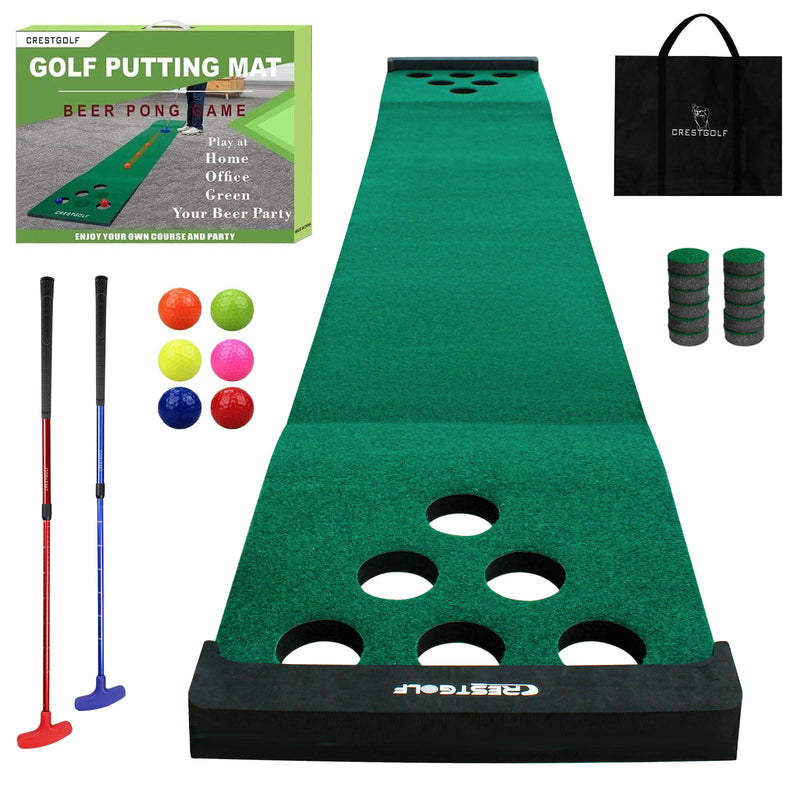 KOFULL Putting Mat Indoor Golf Putting Mat Putting Green Mat Indoor Outdoor (Free 2 golf putters+ 6 golf balls) Pong Mat Golf Practice MatGreen Mat,327 * 50CM - Golf Gift