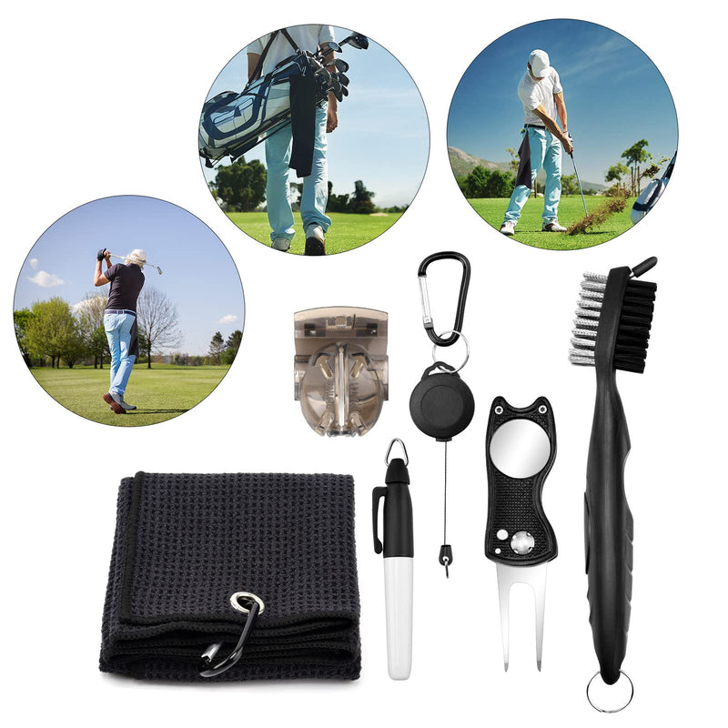 olyee Golf Accessories Kit, Golf Club Cleaner Pitch Mark Repair Tool Golf Towel Retractable Golf Club Brush with Clip Golf Ball Marker Stencil Set Golf Accessories for Men - Golf Gift