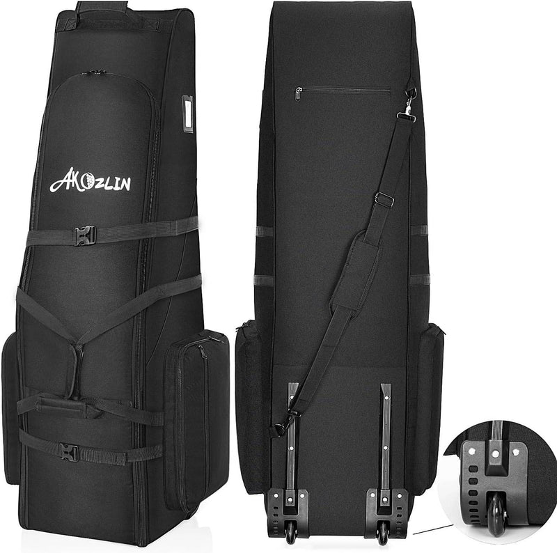 AKOZLIN Travel Golf Bag for Flying Golf Travel Covers with Wheels 900D Heavy Duty Oxford Padded Foldable Golf Travel Case Soft-Sided for Airlines Wear-Resistant and Waterproof,Black - Golf Gift