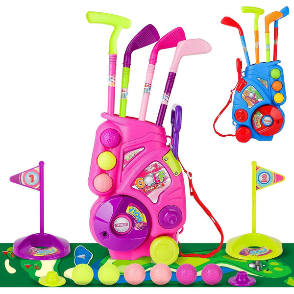 deAO Golf Set for Kids, Kids Golf Suitcase Toy Set, Outdoor Indoor Sports Toys, Golf Clubs Set Garden Game for Boys Girls Toddlers 3 4 5 6 7 8 9 10 Years Old (Pink) - Golf Gift