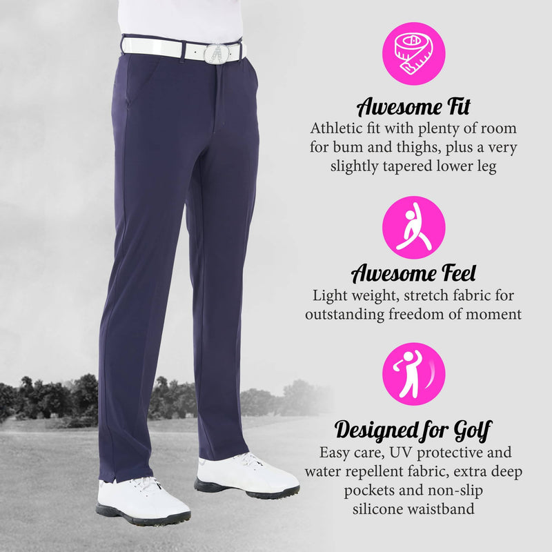 Royal & Awesome Navy Blue Tech Golf Trousers for Men Slim Fit, Mens Golf Trousers, Tapered Golf Trousers for Men, Slim Fit Golf Trousers Men - Golf Gift