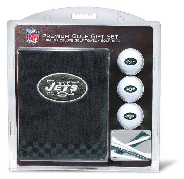 TEAM GOLF NFL New York Jets Gift Set: Embroidered Golf Towel, 3 Golf Balls, and 14 Golf Tees 2-3/4" Regulation, Tri-Fold Towel 16" x 22" & 100% Cotton - Golf Gift