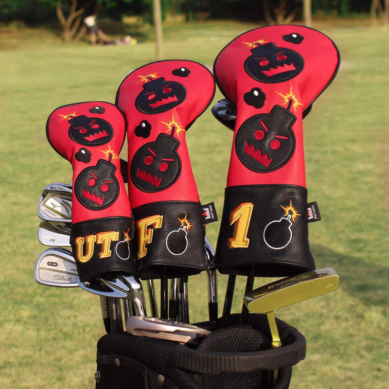 Craftsman Golf Bomb Red & Black Driver Headcover PU Leather Golf Clubs Head Covers (Driver Cover