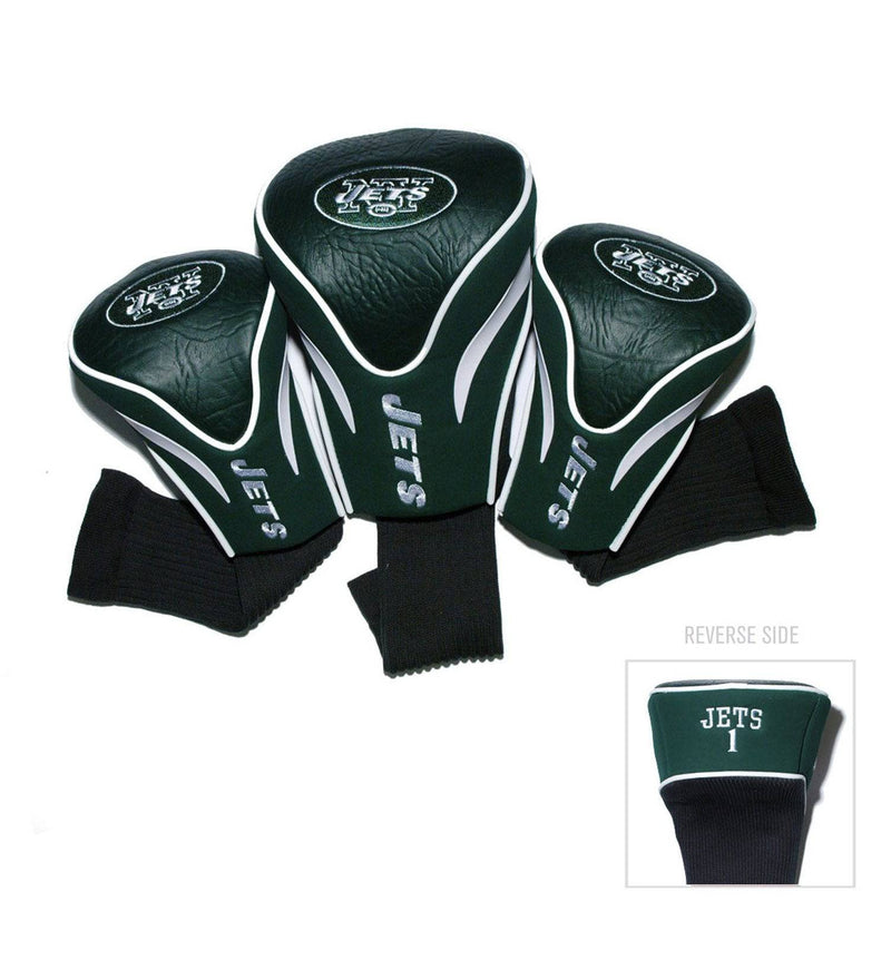 Team Golf NFL New York Jets Contour Golf Club Headcovers (3 Count) Numbered 1, 3, & X, Fits Oversized Drivers, Utility, Rescue & Fairway Clubs, Velour lined for Extra Club Protection - Golf Gift