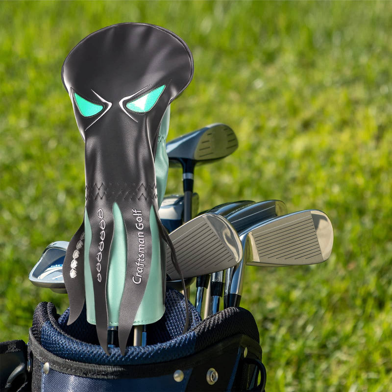 Craftsman Golf Octopus with Green Eyes Black Golf Driver Headcover Fits up to 460cc - Golf Gift