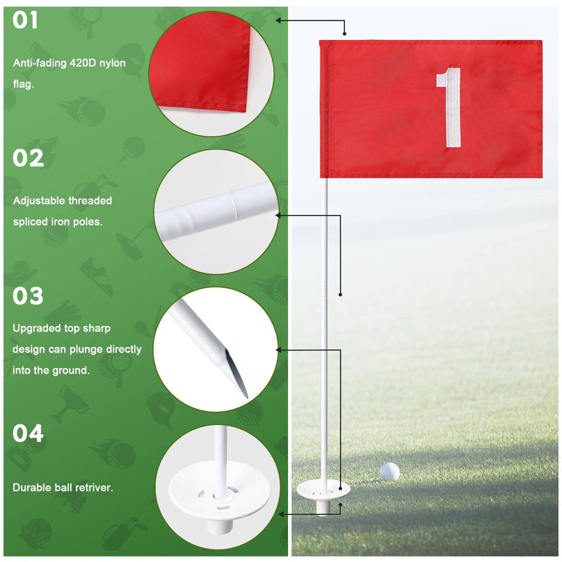 Golf Flag for Putting Green 188cm, Golf Flagstick for Yard Indoor Garden, Mine Golf Pin Flag Pole for Golf Course Practice - Golf Gift