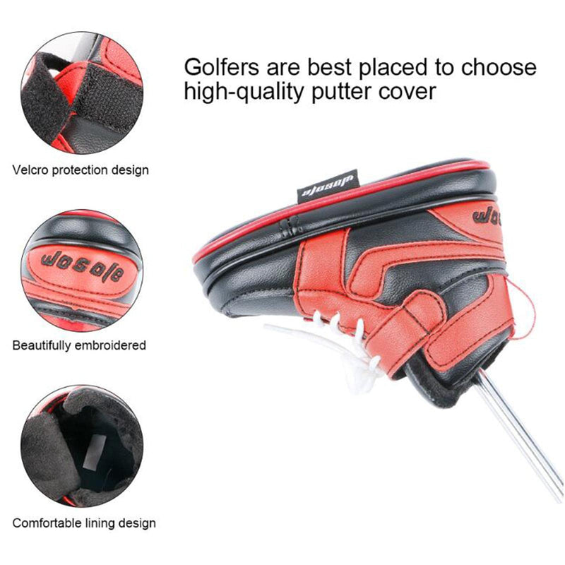 LOVIVER Golf Blade Putter Cover Embroidered Pu Leather Headcovers Funny Shoe Shaped Fit All Brands, Black Red - Golf Gift