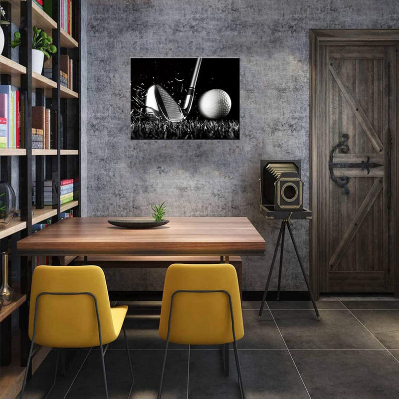 Canvas Print Black and White Golf Poster Wall Art Picture Golf Ball Sport Canvas Painting for Gym Living Room Wall Decor Frame Canvas - Golf Gift