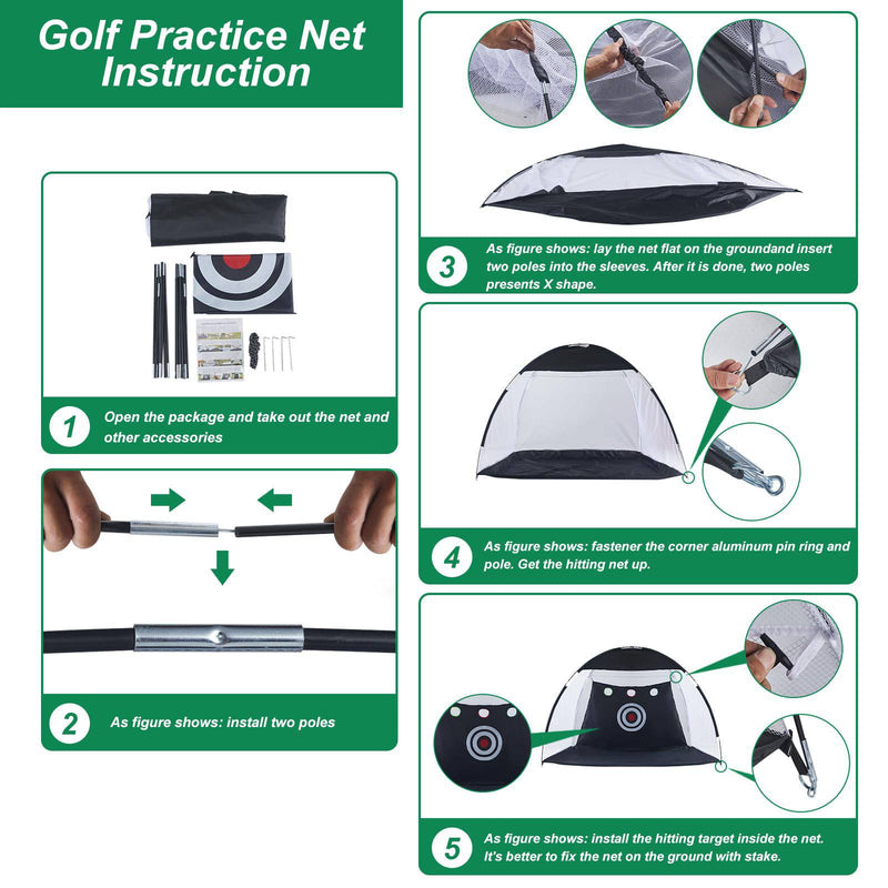 CLIPOP Golf Practice Net Golf Hitting Net with Chipping Target Pockets,1 Golf Turf Mat, 2 Golf Balls, 1 Golf Tee and Carry Bag for Indoor Outdoor Home Backyard Sports - Golf Gift