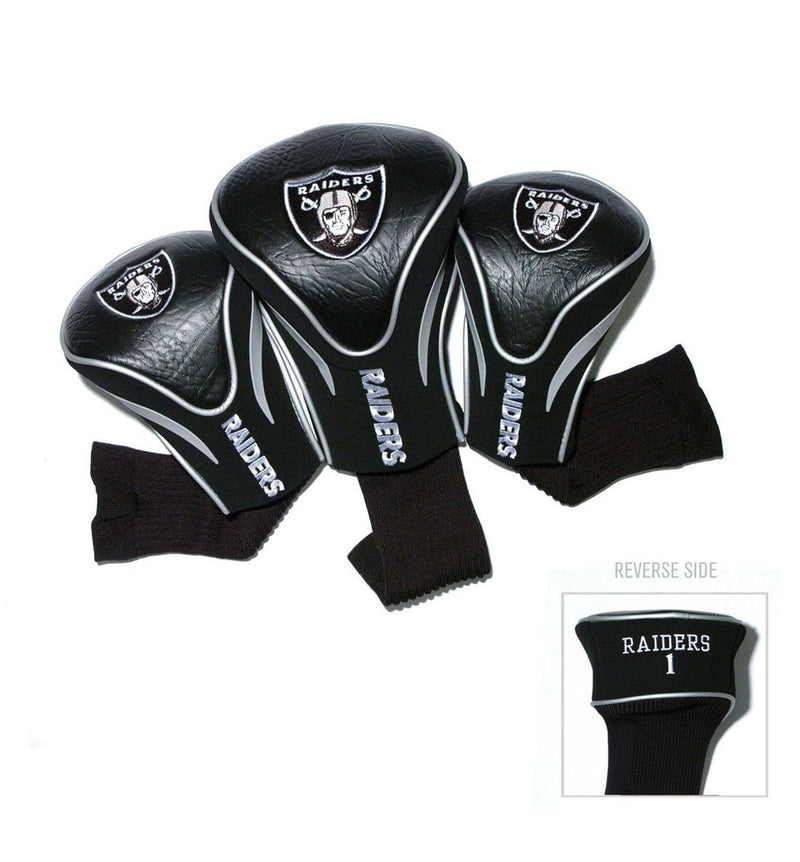 Team Golf NFL Las Vegas Raiders Contour Golf Club Headcovers (3 Count) Numbered 1, 3, & X, Fits Oversized Drivers, Utility, Rescue & Fairway Clubs, Velour lined for Extra Club Protection - Golf Gift