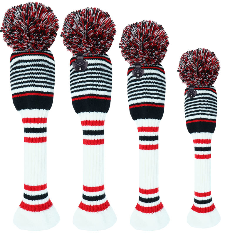 3 or 4 Pack Pom Golf Head Covers for Woods 1 3 5 Driver Fairway Hybrids Golf Wood Head Cover Set with Number Tag Knitted Golf Head Covers (Aqua 1335) - Golf Gift