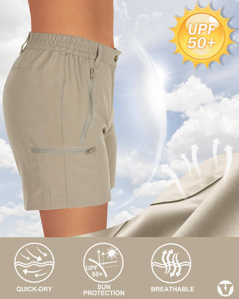 Outdoor Ventures Women's Quick Dry Shorts UPF 50+ Lightweight Running Shorts, Ladies Stretch Sports Shorts for Golf Hiking Walking Gym Brown UK14 - Golf Gift