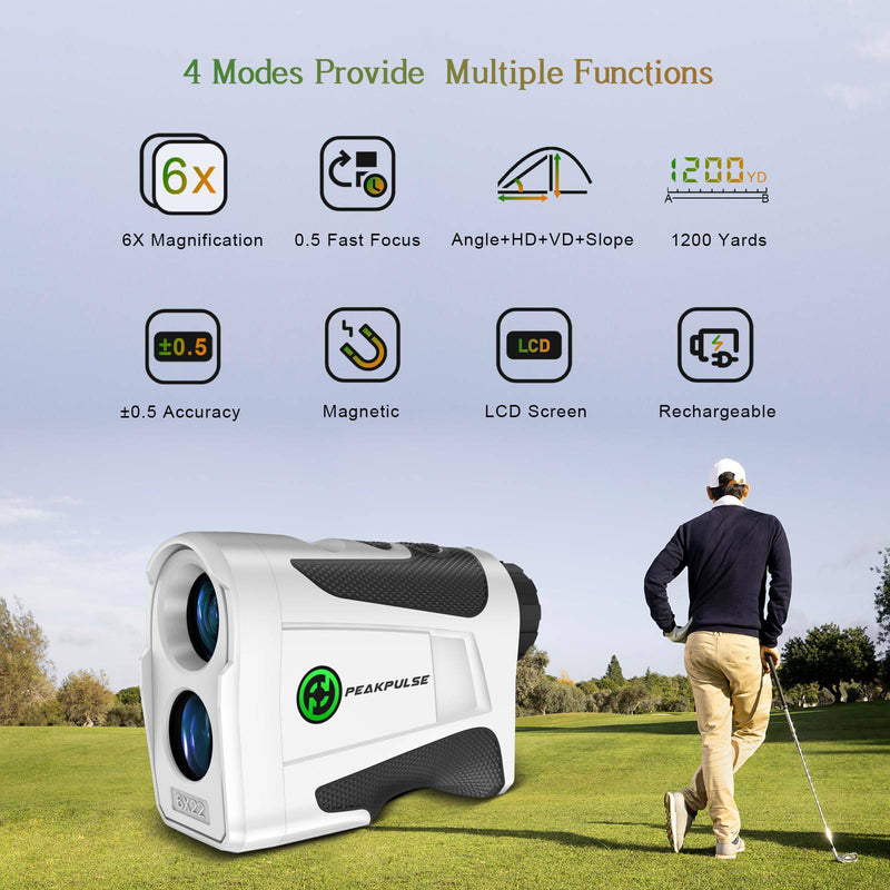 PEAKPULSE Golf Range Finder,1200 Yards Range Finder Golf with Magnetic and Rechargeable,6X Magnification,Flagpole Lock Vibration,Laser Rangefinder with Slope for Golfer - Golf Gift