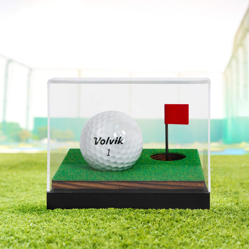 J JACKCUBE DESIGN Clear Acrylic Golf Ball Memorabilia Display Case, Dust Protection Transparent Holder Storage Box for Souvenir Golfball with Wood Base - MK650A (Wood) - Golf Gift