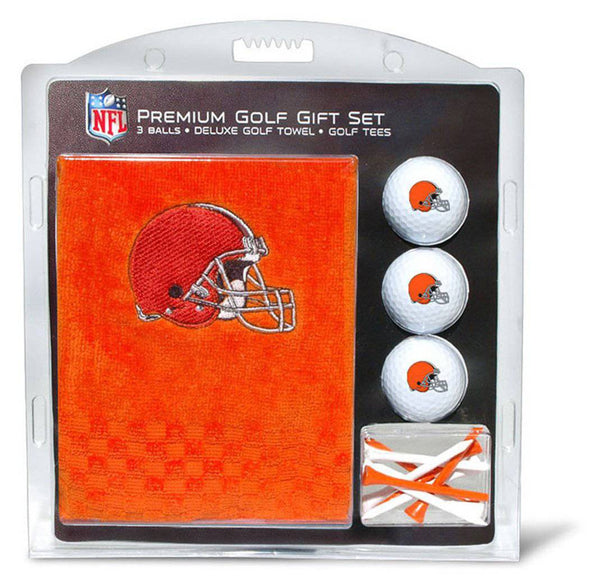 Team Golf NFL Cleveland Browns Gift Set: Embroidered Golf Towel, 3 Golf Balls, and 14 Golf Tees 2-3/4" Regulation, Tri-Fold Towel 16" x 22" & 100% Cotton - Golf Gift