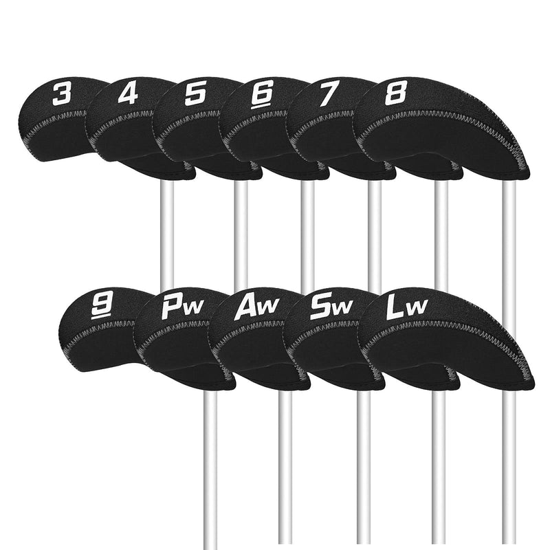 CRAFTSMAN GOLF 11pcs/Set Neoprene Iron Headcover Set with Large No. for All Brands Callaway,Ping,Taylormade,Cobra Etc. (Black) - Golf Gift