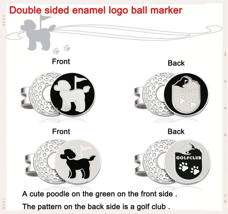 ADHERE Golf Ball Markers Unique Double Side Cute Poodle Enamel Logo with A Magnetic Hat Clips，a Good Gift for Golfer,Dog Lover (White+Black) - Golf Gift